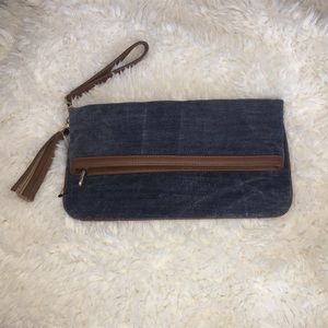 White House Black Market Blue Suede Fold Over Clutch